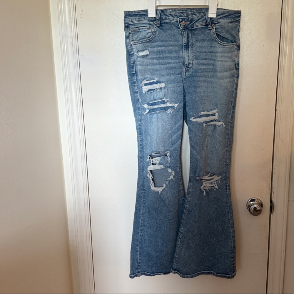 American Eagle Outfitters Light Blue Distressed Flare Jeans